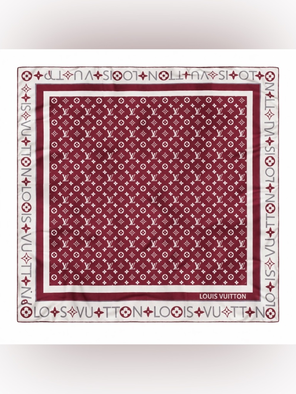 Louis Vuitton Burgundy and White Monogram Silk Square Scarf